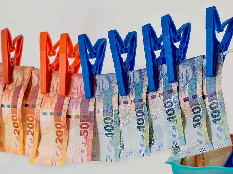 Fake Money hanging on a washing line